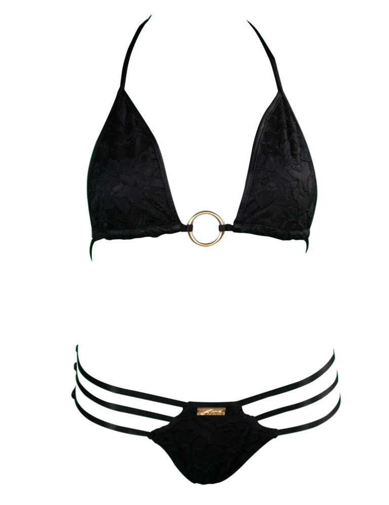 Black Lace Adjustable Brazilian Bikini Bottom | Water Vixen Swim